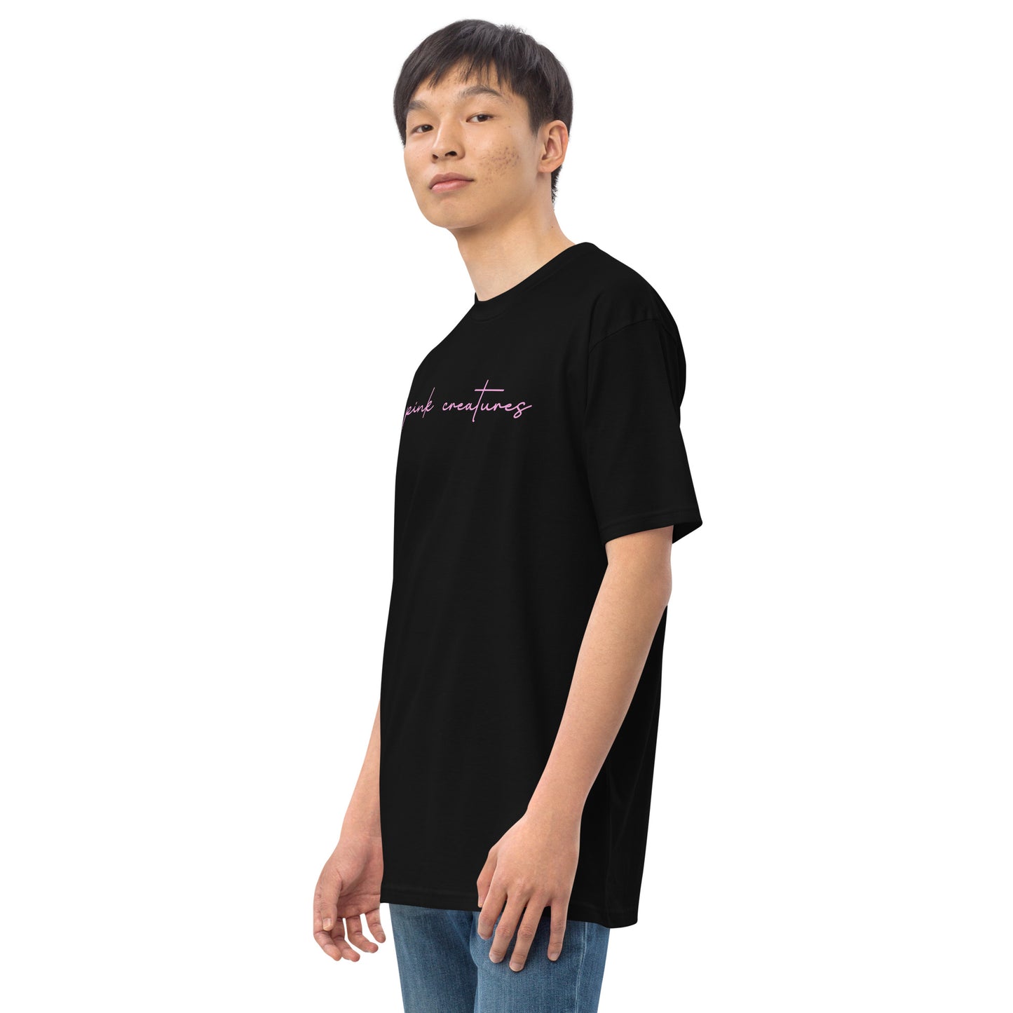 pink creatures title in pink tee