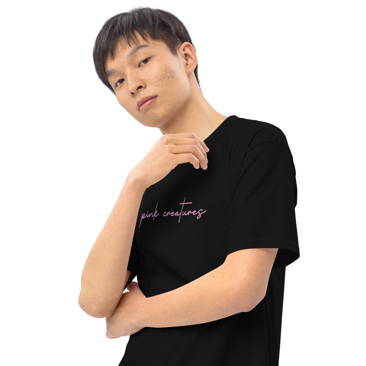 pink creatures title in pink tee