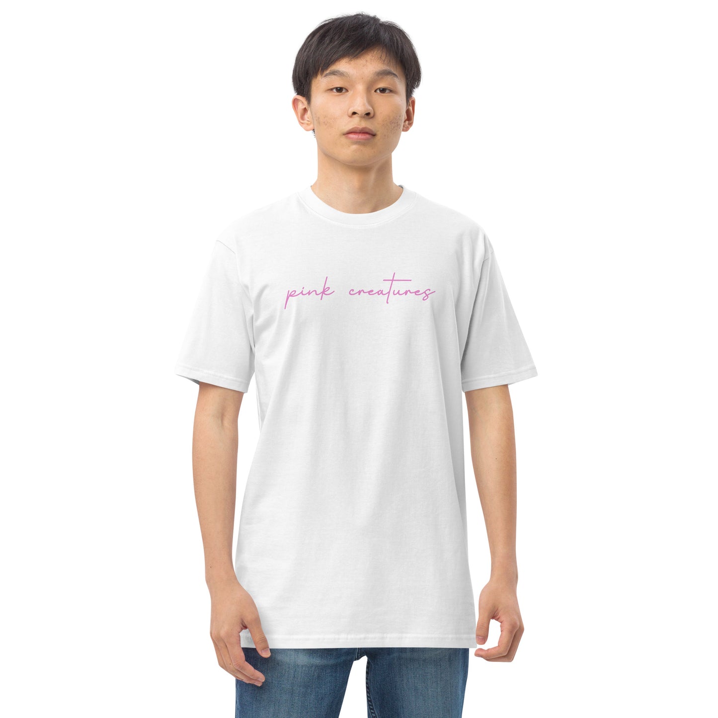 pink creatures title in pink tee