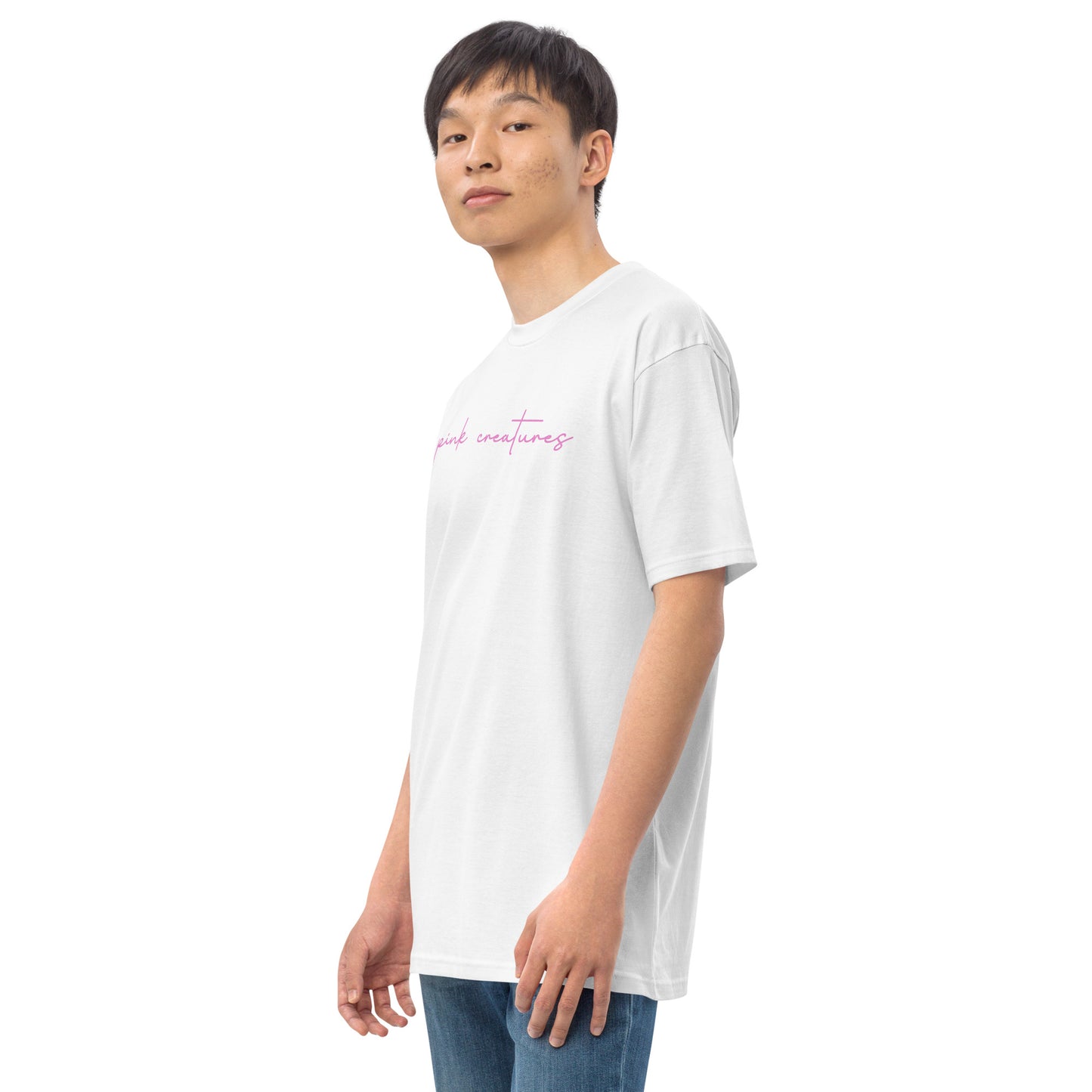 pink creatures title in pink tee